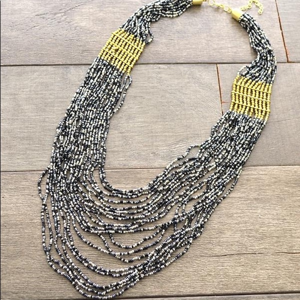 Seed bead multi layered black multi colored necklace
